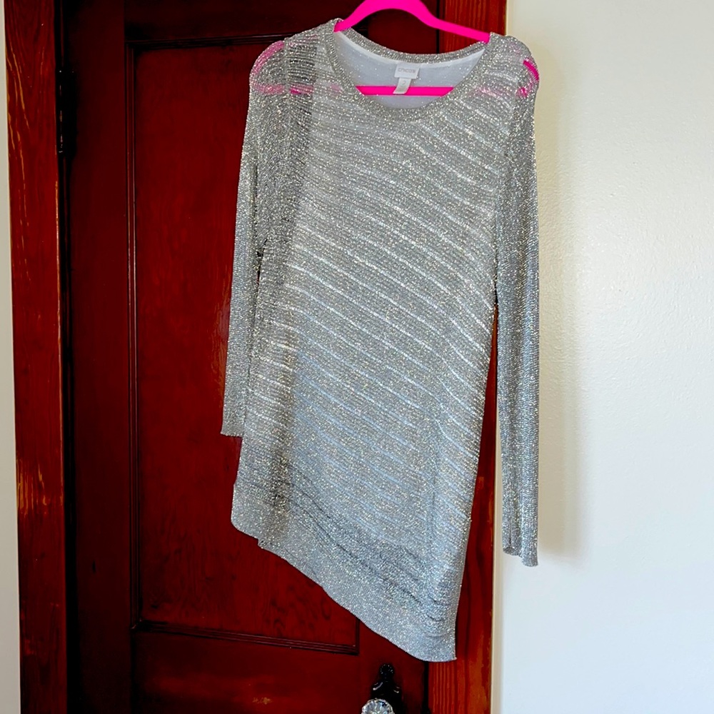 Shimmery silver metallic knit with sheer slip from Chicos size 2